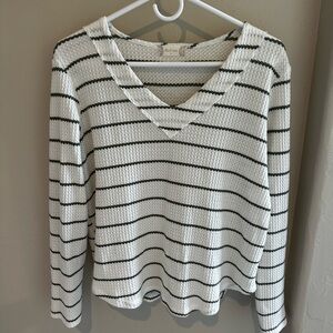 Altar’d State Women's Striped V-Neck Waffle Knit Top